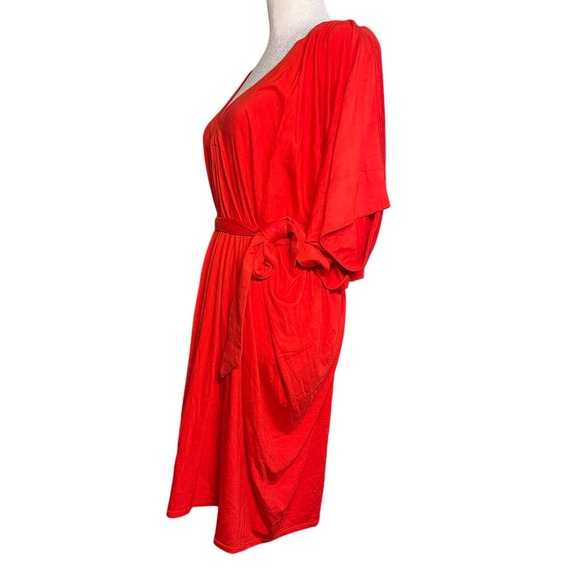 Trina Turk Maxi Caftan Dress V-Neck Short Sleeves Bright Red Orange Womens Sz 10 - Picture 5 of 8